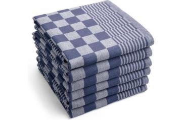12x Theedoek - Blauw Geblokt - 70x50cm